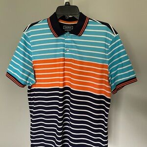 Club Room Performance Blue and Orange Polo Shirt with Bold Stripes